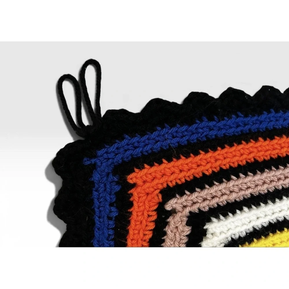 70s Hand Crocheted Boho/Retro Throw Blanket 50 X 56 Approx Multicolor Acrylic